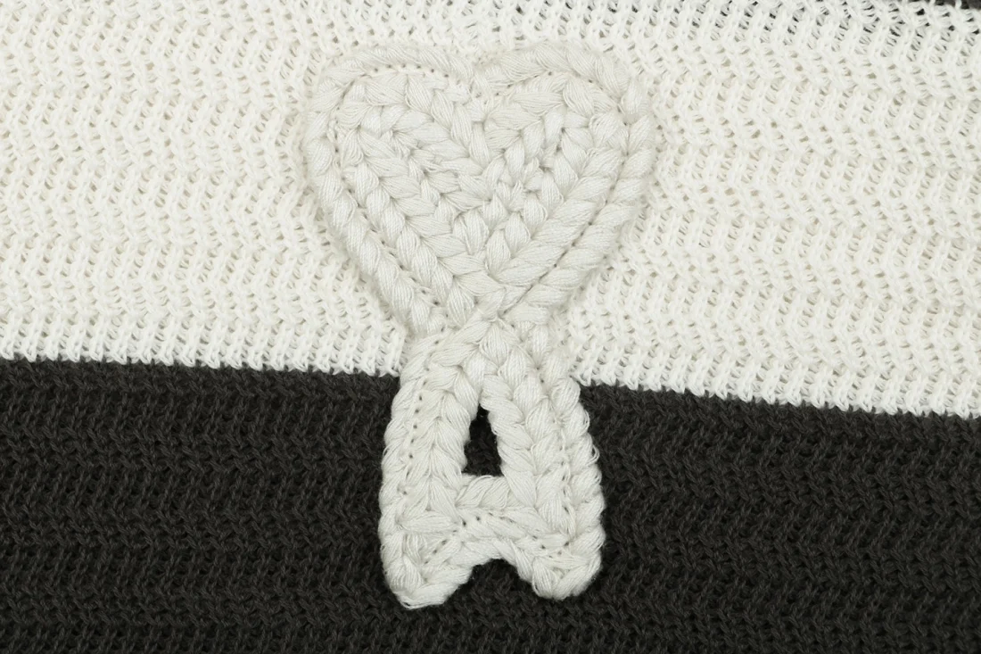 AMI Paris Ami de Coeur Striped Knit Polo Cardigan Brand