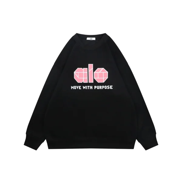 Alo Move With Purpose Logo Print Crewneck Sweatshirt Black Front view