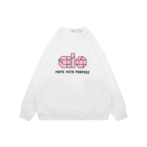 Alo Move With Purpose Logo Print Crewneck Sweatshirt White Front view