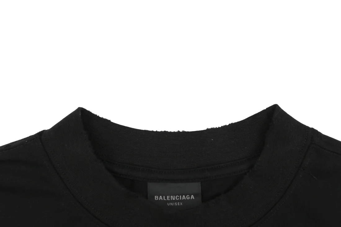 Balenciaga Distressed Logo Graphic Oversized Cotton T-Shirt Collar