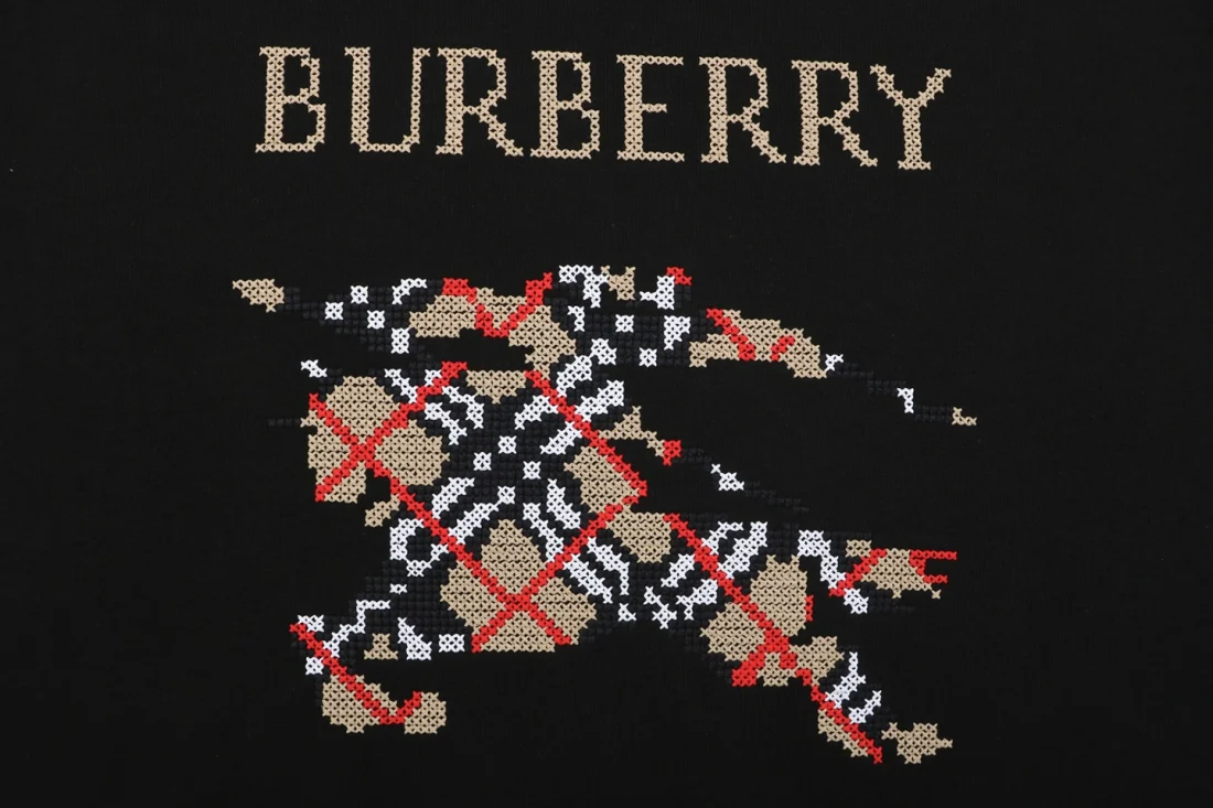 Burberry Check Equestrian Knight Embroidered Oversized Sweatshirt Black Front Brand