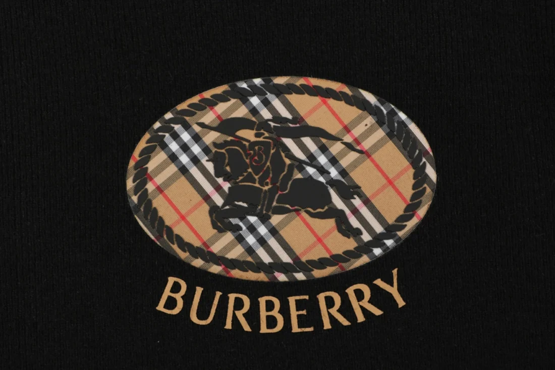 Burberry Check Equestrian Knight Logo Crewneck Sweatshirt Black Brand Print