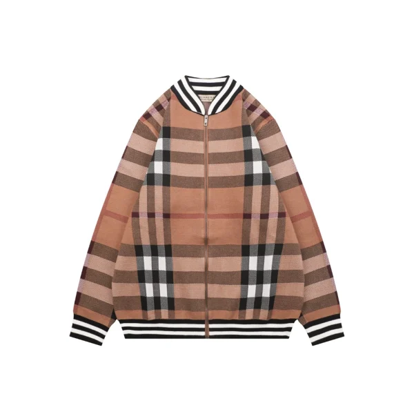 Burberry Check Full-Zip Knit Jacket Brown Front view