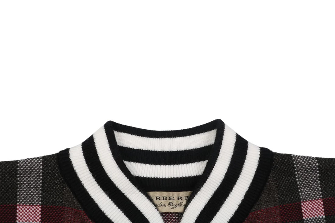 Burberry Check Full-Zip Knit Jacket Black Collar