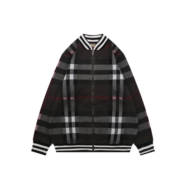 Burberry Check Full-Zip Knit Jacket Black Front view