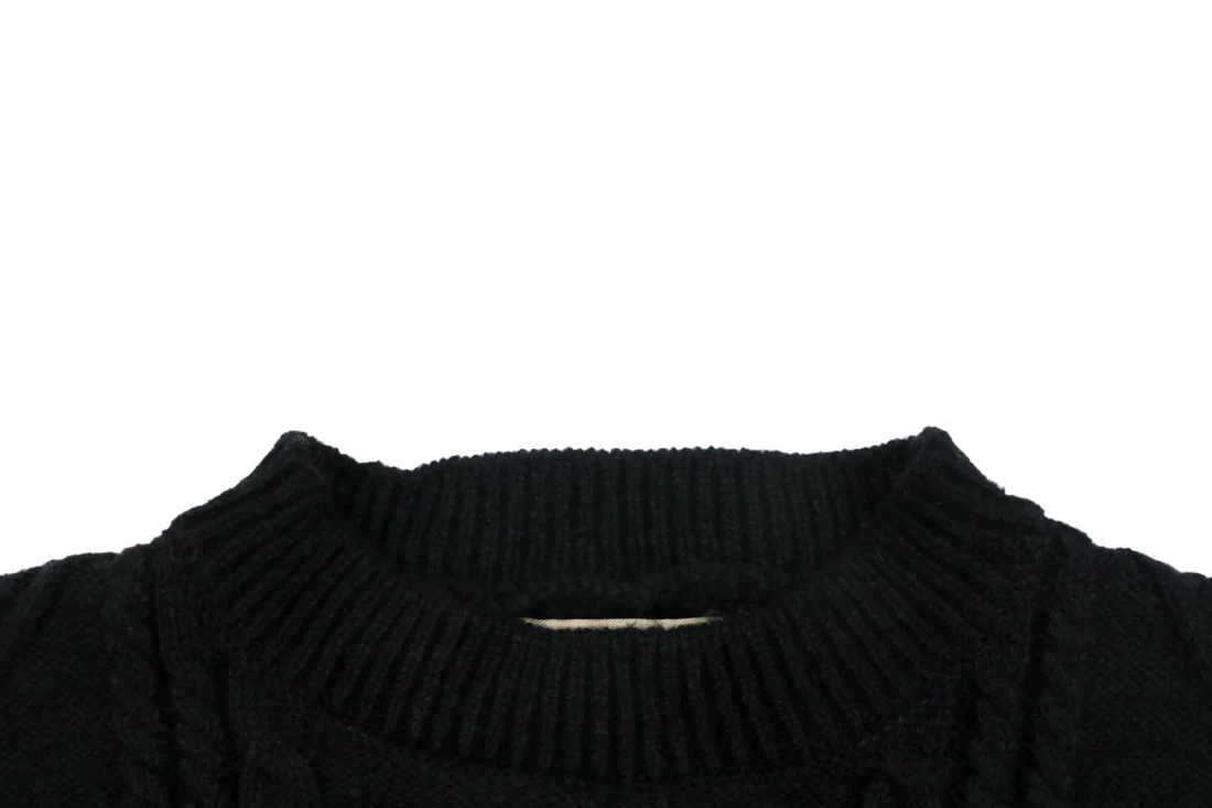 Burberry Check Panel Layered Cable-Knit Sweater Collar