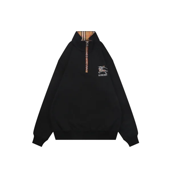 Burberry Equestrian Knight Check Half-Zip Sweatshirt Black Front view