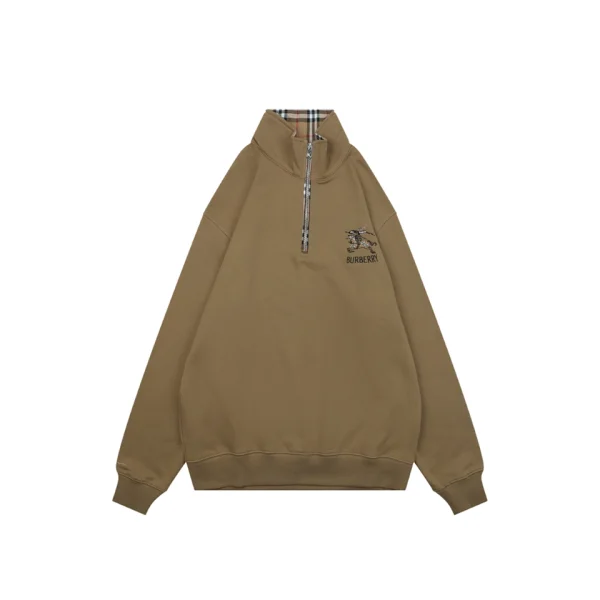 Burberry Equestrian Knight Check Half-Zip Sweatshirt Brown Front view