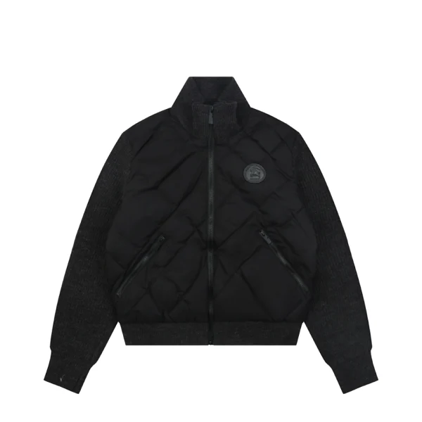 Burberry Kelsey Diamond Quilted Knit Sleeve Down Jacket Black Front view