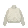 Burberry Kelsey Diamond Quilted Knit Sleeve Down Jacket (White/Black)