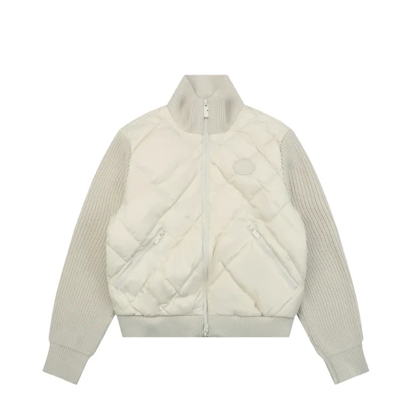 Burberry Kelsey Diamond Quilted Knit Sleeve Down Jacket White Front view