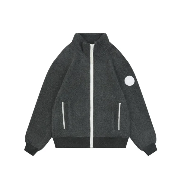 Canada Goose Wool Fleece Stand Collar Zip-Up Jacket Black Front view