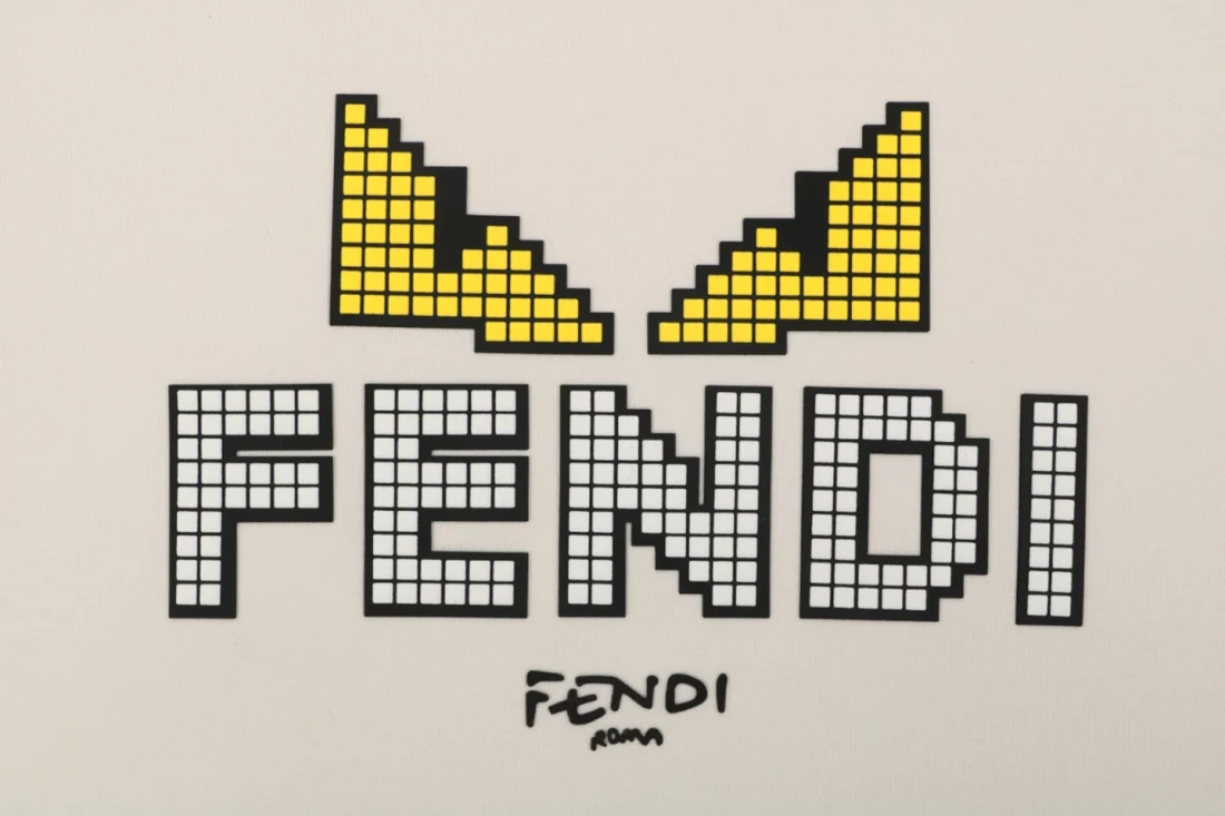 Fendi Monster Eyes Pixel Logo Crewneck Sweatshirt Beige Front Print