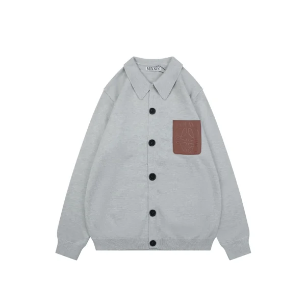 Loewe Anagram Leather Patch Polo Knit Cardigan Front view