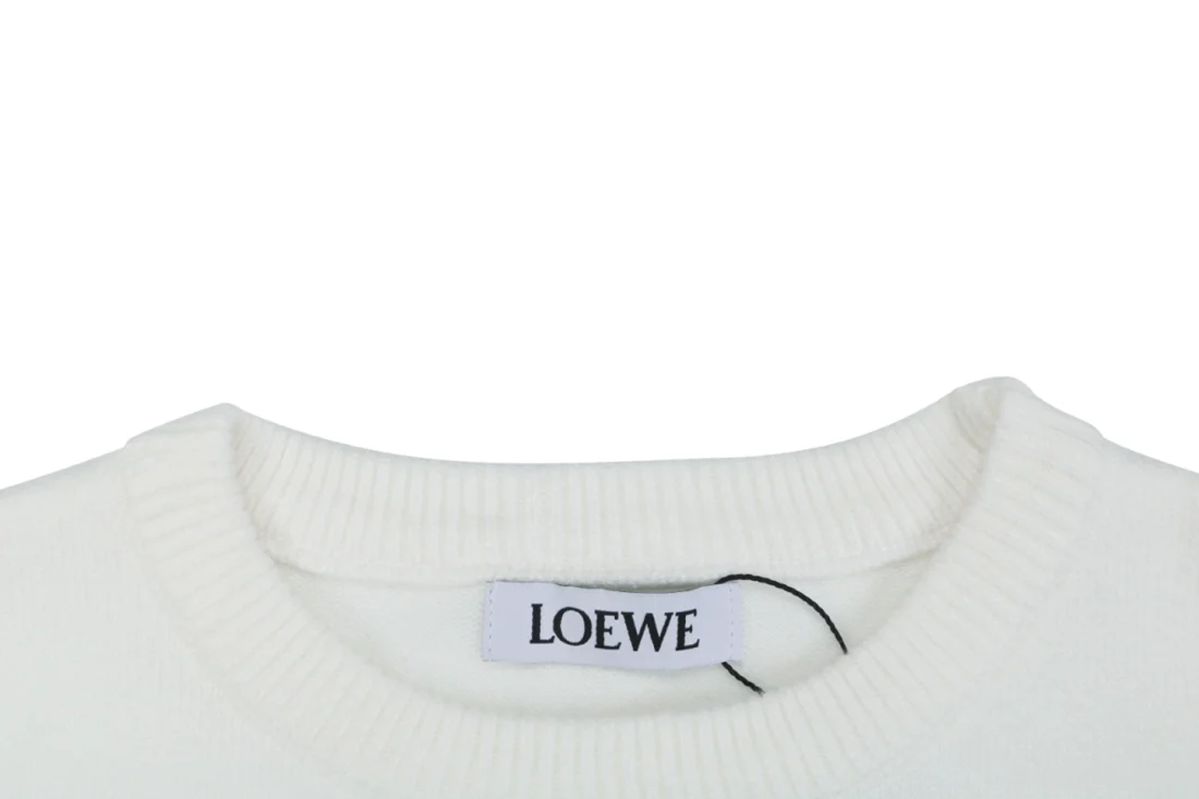 Loewe Anagram Logo Patch Pocket Crewneck Sweater White Collar