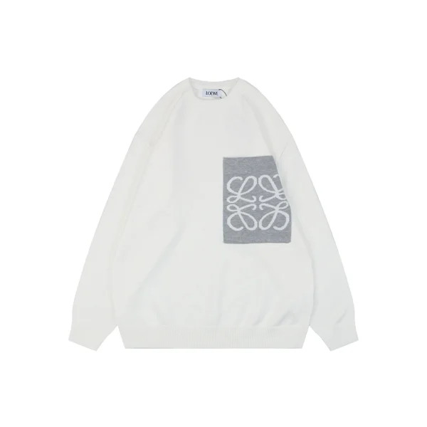 Loewe Anagram Logo Patch Pocket Crewneck Sweater White Front view