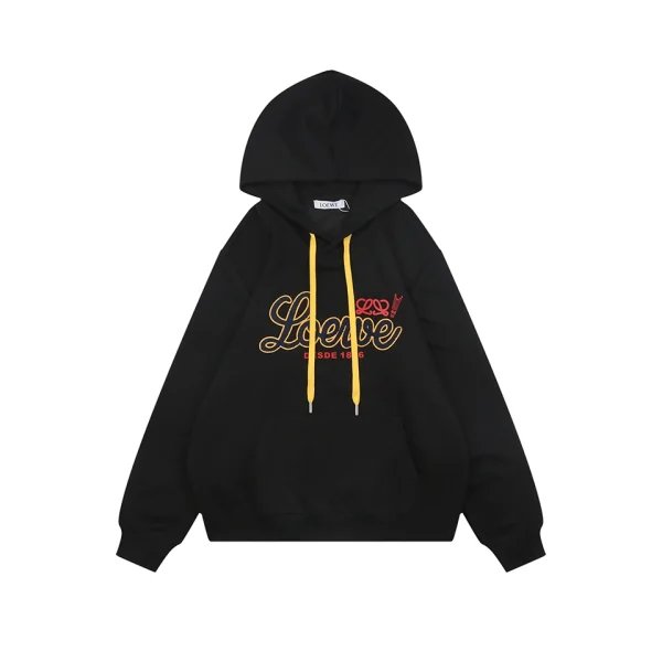 Loewe Embroidered Script Logo Oversized Hoodie Black Front view