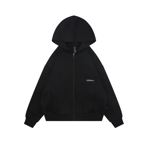Lululemon Signature Embroidered Logo Oversized Full Zip Hoodie Black Front view