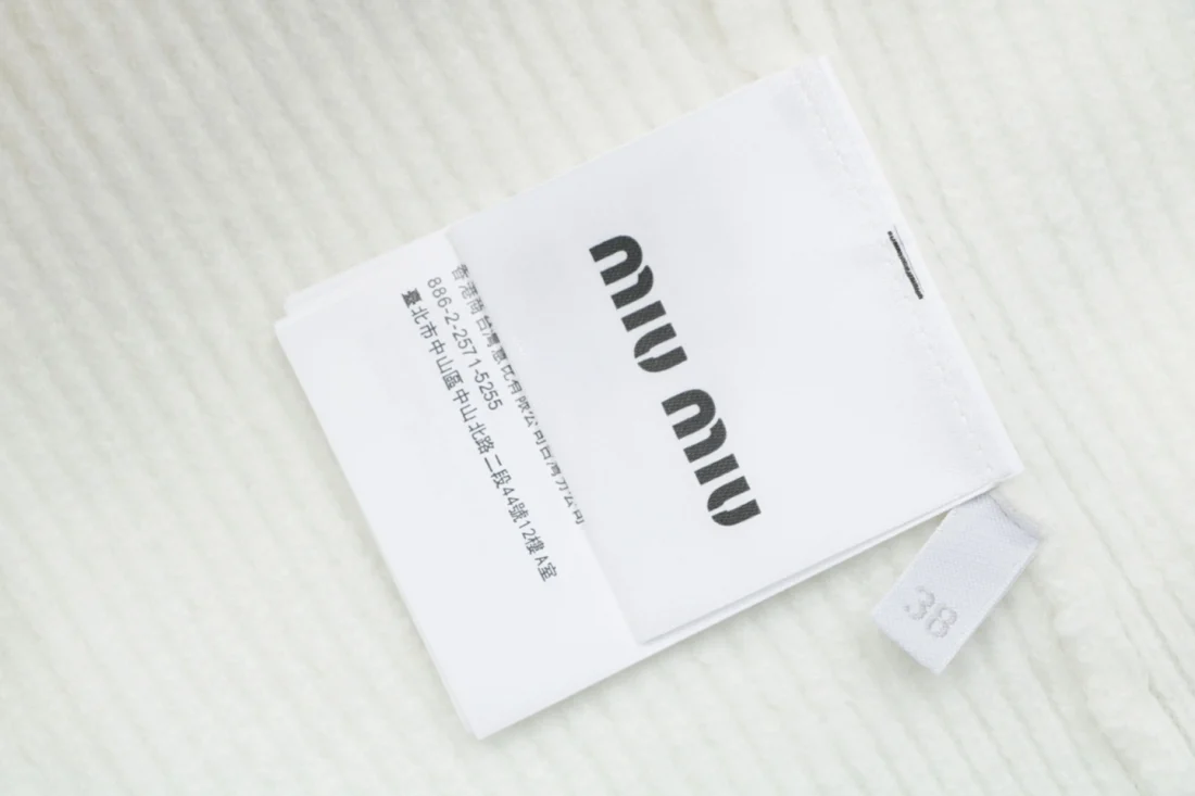 Miu Miu Double Logo Patch Full-Zip Knit Hoodie White Wash label