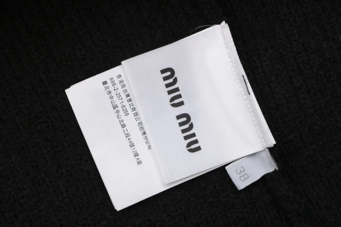 Miu Miu Double Logo Patch Full-Zip Knit Hoodie Black Wash label