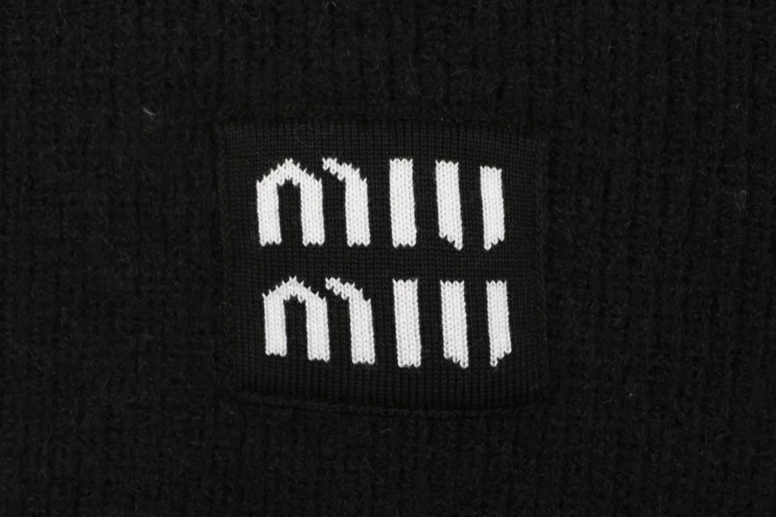 Miu Miu Double Logo Patch Full-Zip Knit Hoodie Black Brand