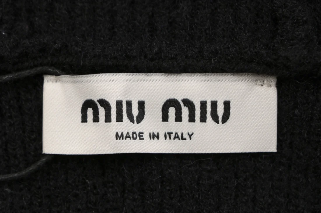 Miu Miu Double Logo Patch Full-Zip Knit Hoodie Black Brand label