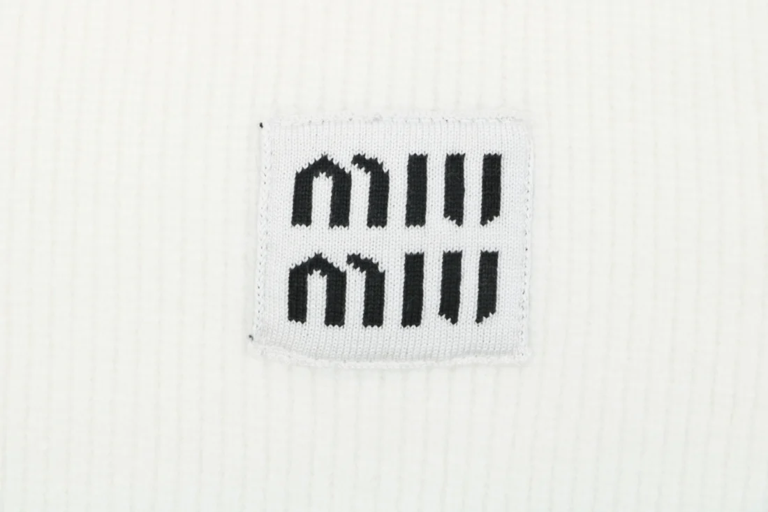 Miu Miu Double Logo Patch Full-Zip Knit Hoodie White Brand