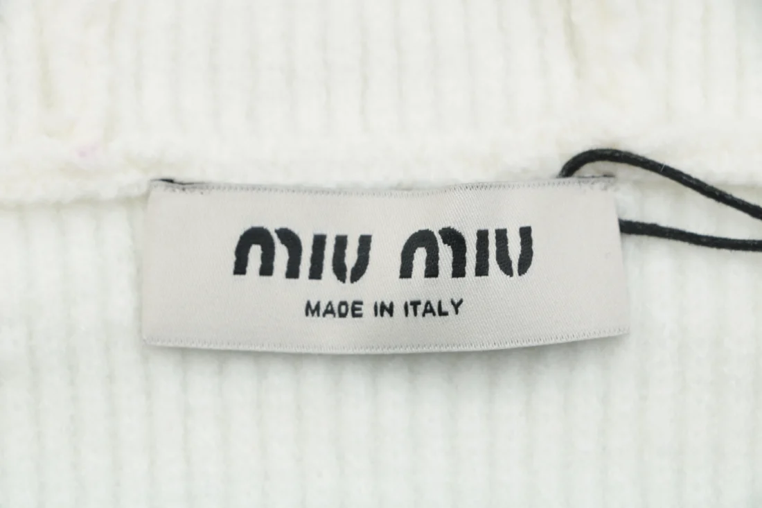 Miu Miu Double Logo Patch Full-Zip Knit Hoodie White Brand label