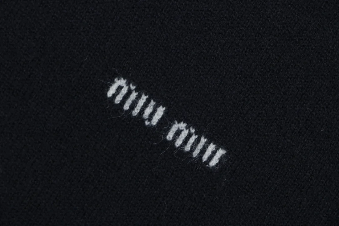 Miu Miu Layered Striped Sleeve Logo Wool Cashmere Crewneck Sweater Brand