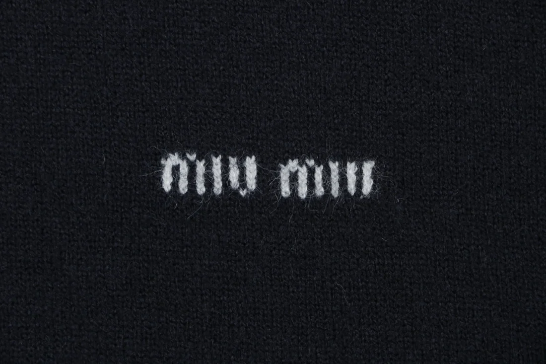 Miu Miu Layered Striped Sleeve Logo Wool Cashmere Crewneck Sweater Brand