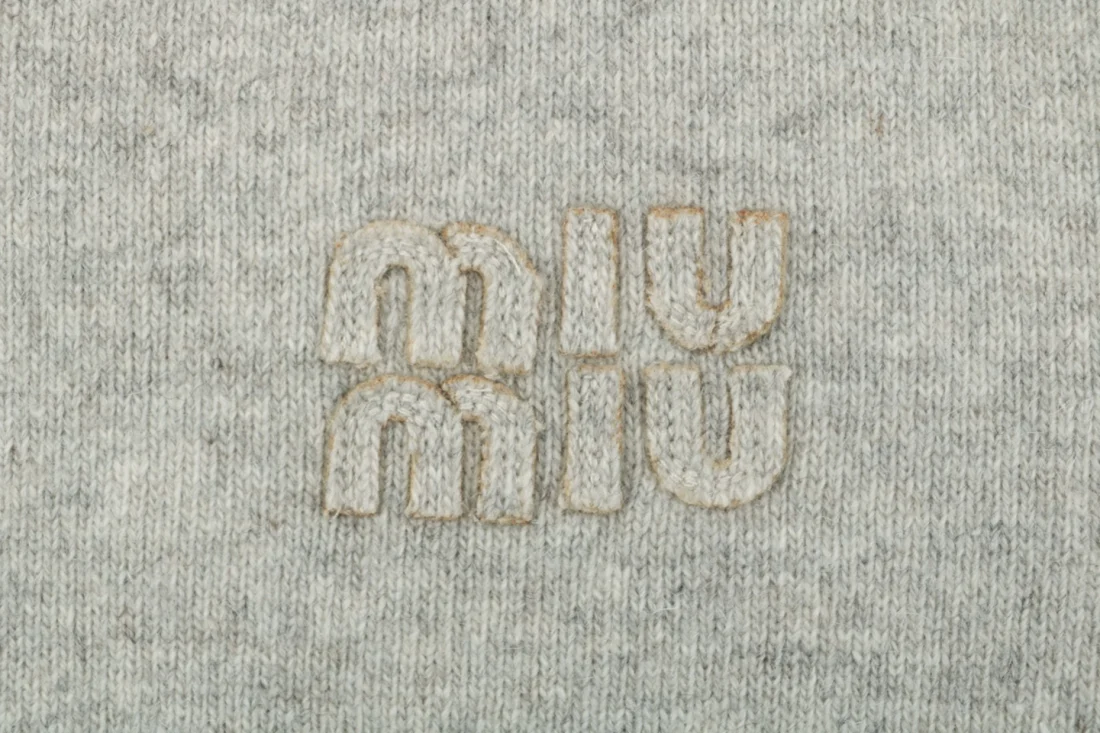 Miu Miu Logo Wool Zip-Up Knit ‘Oatmeal Grey’ Jacket Brand label