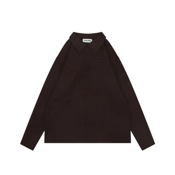 Miu Miu Ribbed Knit Logo Polo Sweater Front view