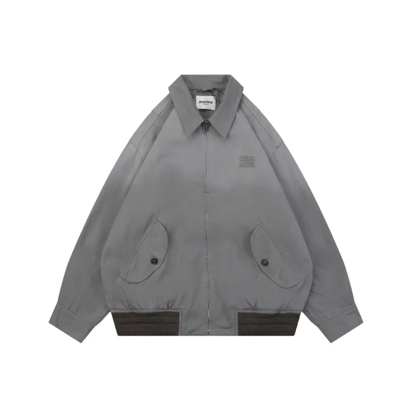 Miu Miu Washed Grey Embroidered Logo Zip-Up Jacket Front view