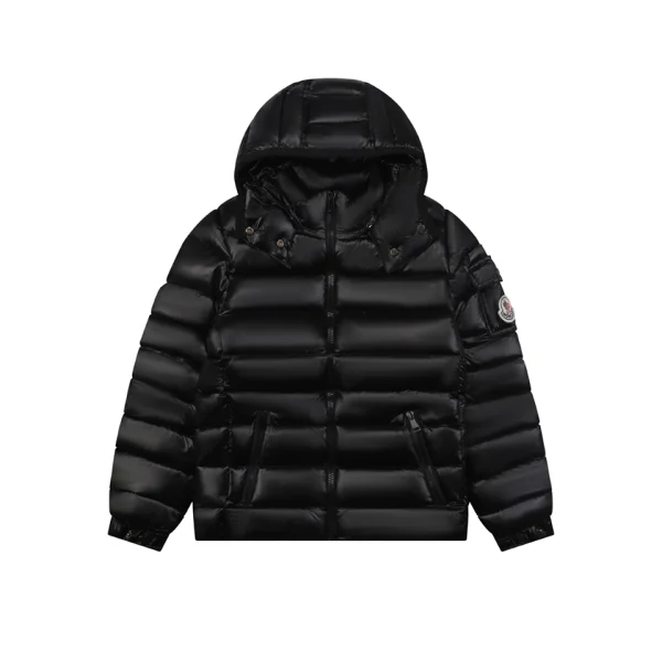 Moncler Bady Black Glossy Detachable Hood Slim Fit Down Jacket Front view