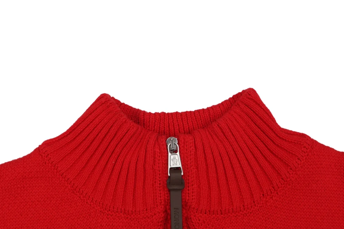Moncler Black Logo Patch Cashmere Wool Blend Half-Zip High Neck Sweater Collar