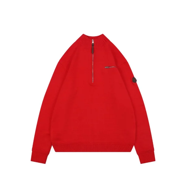 Moncler Black Logo Patch Cashmere Wool Blend Half-Zip High Neck Sweater Front view