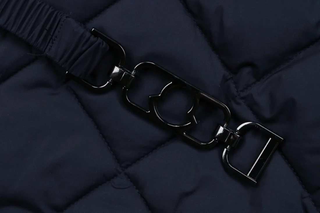 Moncler Cygne Detachable Faux Fur Collar Belted Quilted Down Jacket Navy