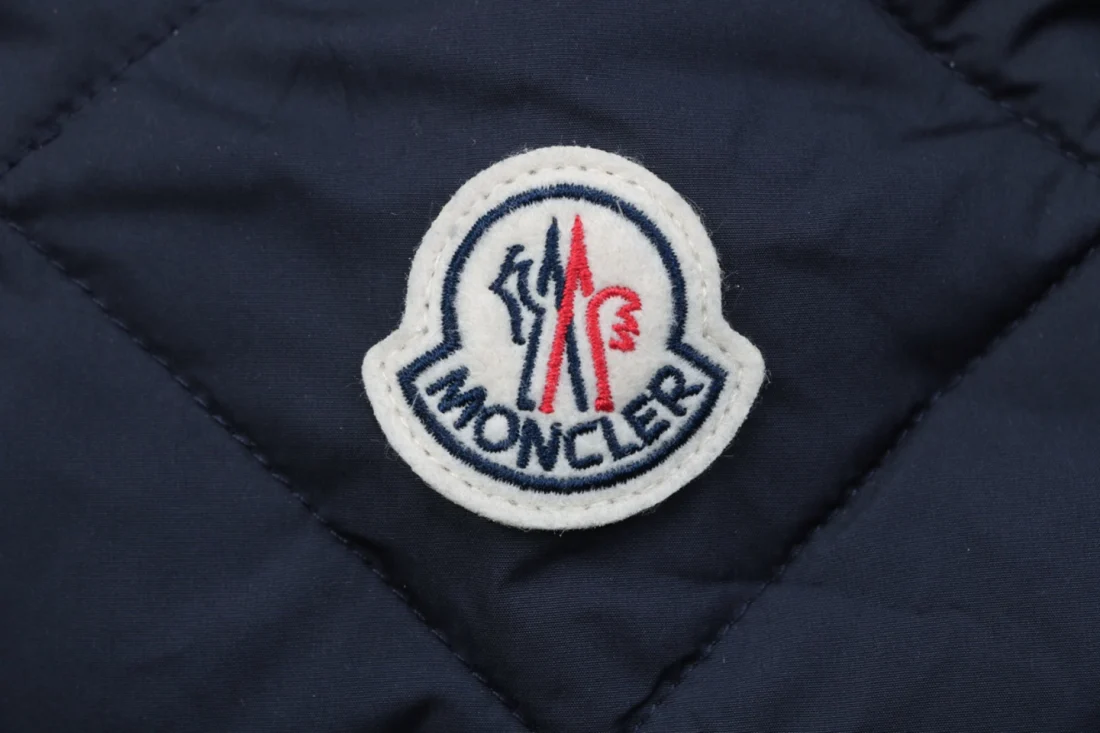 Moncler Cygne Detachable Faux Fur Collar Belted Quilted Down Jacket Navy Brand label