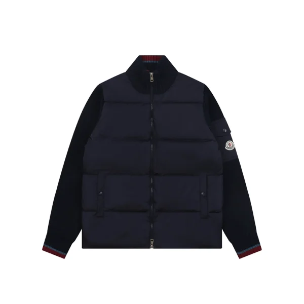 Moncler Knit Sleeve Quilted Down Jacket Navy Front view