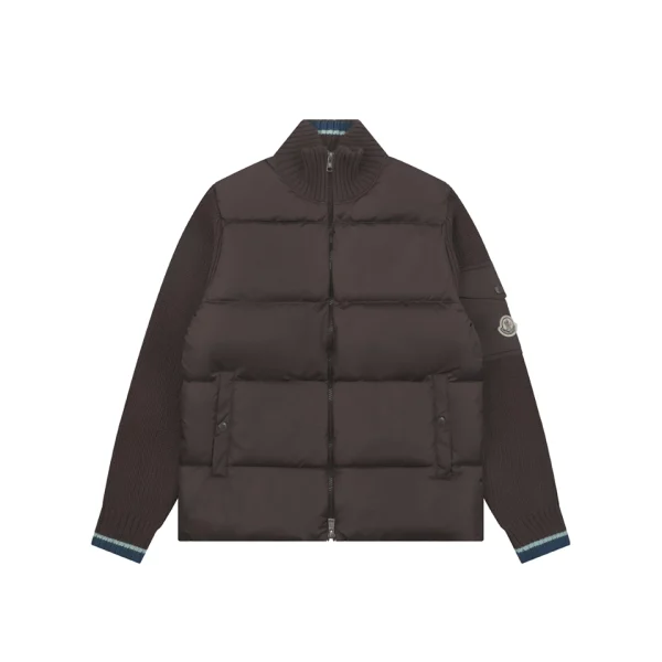 Moncler Knit Sleeve Quilted Down Jacket Brown Front view