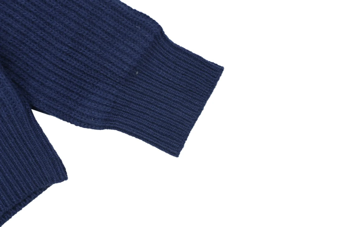 Mxxcler Logo Patch Ribbed Knit High Neck Half-Zip Sweater Navy Cuff