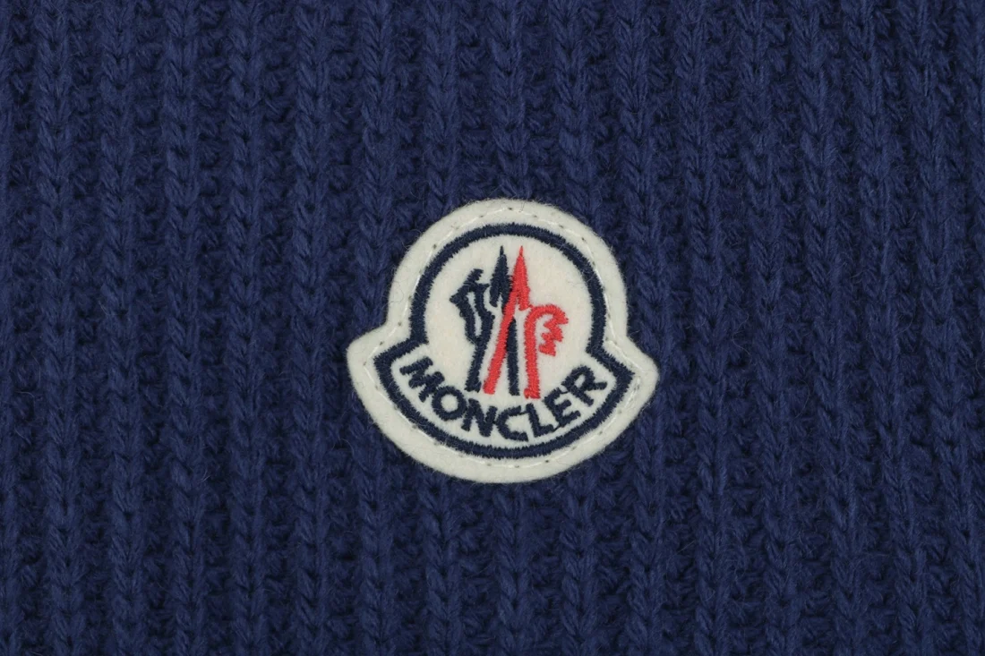Mxxcler Logo Patch Ribbed Knit High Neck Half-Zip Sweater Navy Brand label