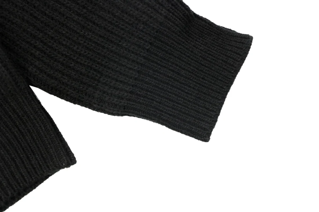 Moncler Logo Patch Ribbed Knit High Neck Half-Zip Sweater Black Cuff