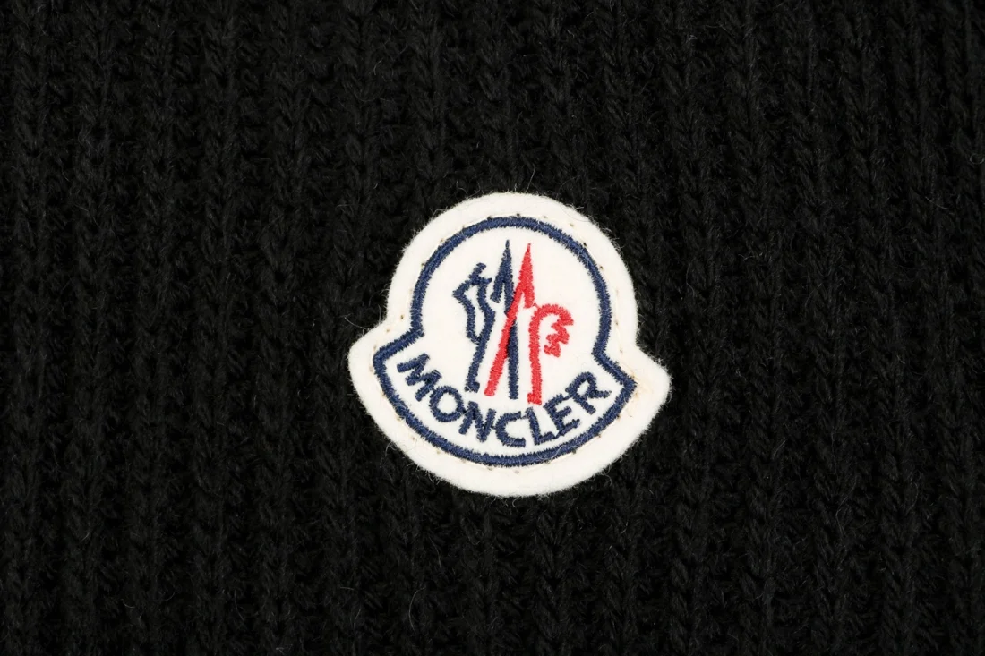 Moncler Logo Patch Ribbed Knit High Neck Half-Zip Sweater Black Brand