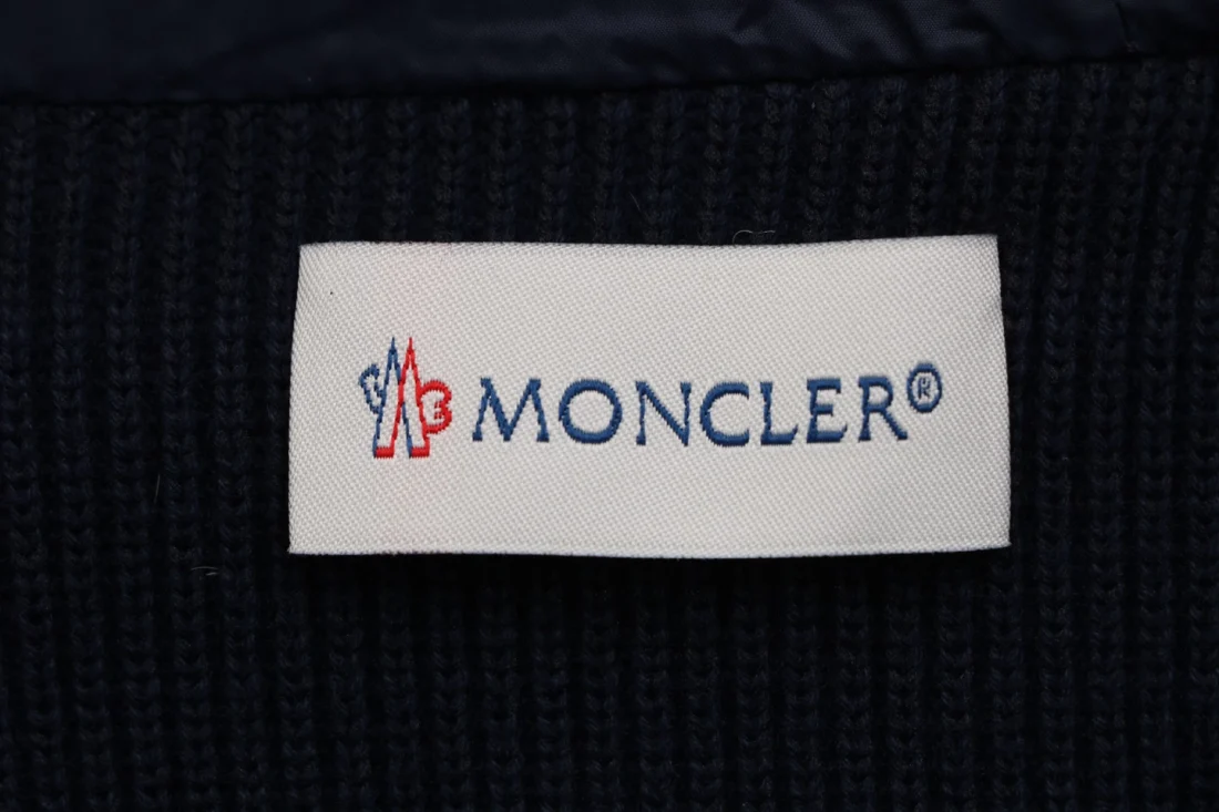 Moncler Quilted Down Knit Sleeve Hooded Jacket Navy Brand label