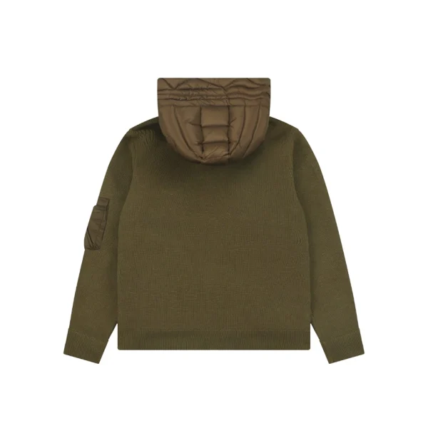 Moncler Quilted Down Knit Sleeve Hooded Jacket Green Back view