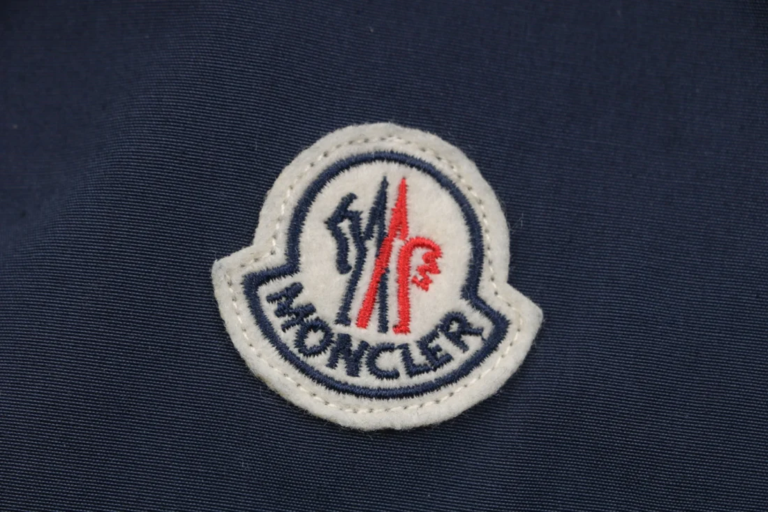 Moncler Signature Embroidered Logo Navy Blue Cotton Blend Coach Jacket Brand label