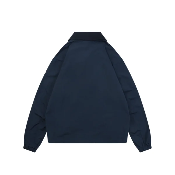 Moncler Signature Embroidered Logo Navy Blue Cotton Blend Coach Jacket Back view
