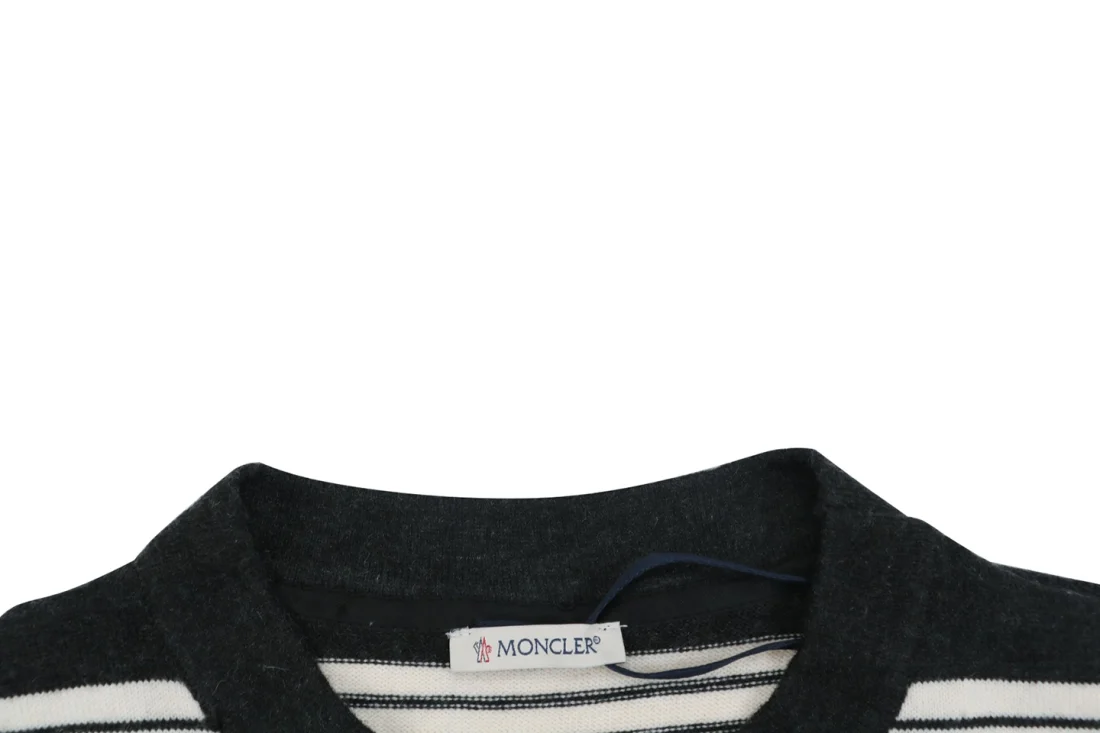 Moncler Striped Wool Blend Crewneck Sweater Collar