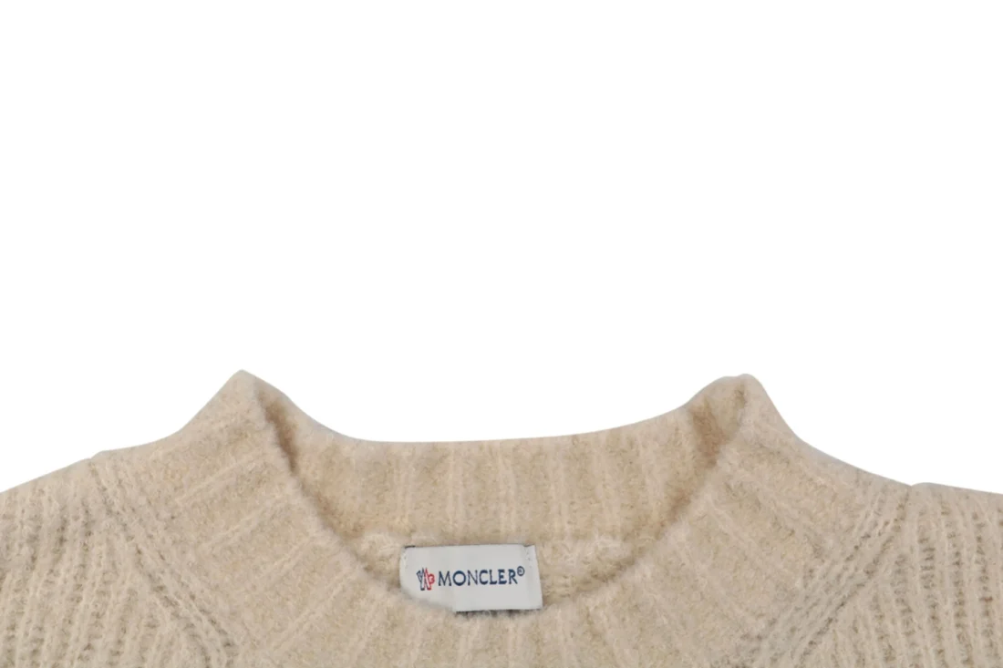 Moncler Striped Wool Cashmere Blend Crewneck Sweater Collar